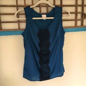3/$15 ✨Merona Teal Silky Tank Top with Black Lace, size xsmall